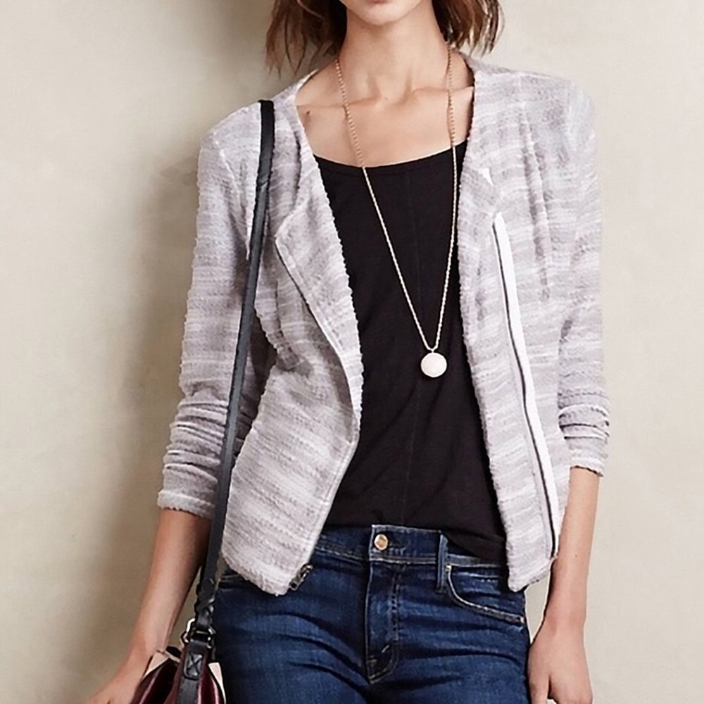 Anthro Dolan Kinney Boucle Knit Zip Moto Jacket, S